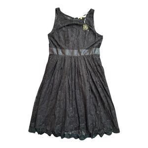 Aryeh Dress Womens Large Black Lace Fit and Flare Party Formal Goth Lined